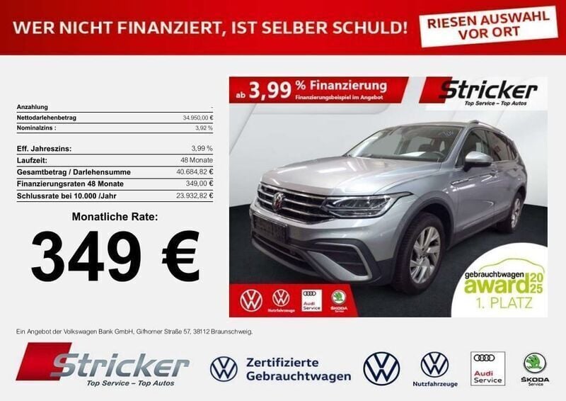 Silber (pyritsilber metallic) Gebraucht 2024 VW Tiguan Allspace Life SUV | 34.949 € (Superpreis) - Bild 1/3
