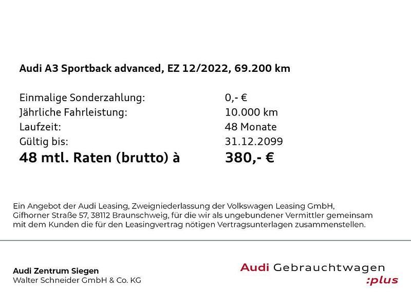 Gebraucht Audi A3 Advanced 204 PS (150 kW) 2022 Brillantschwarz Limousine