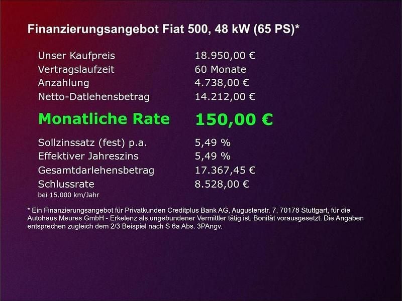 Neu Fiat 500 La Prima 65 PS (47 kW) 2025 Gelb Limousine