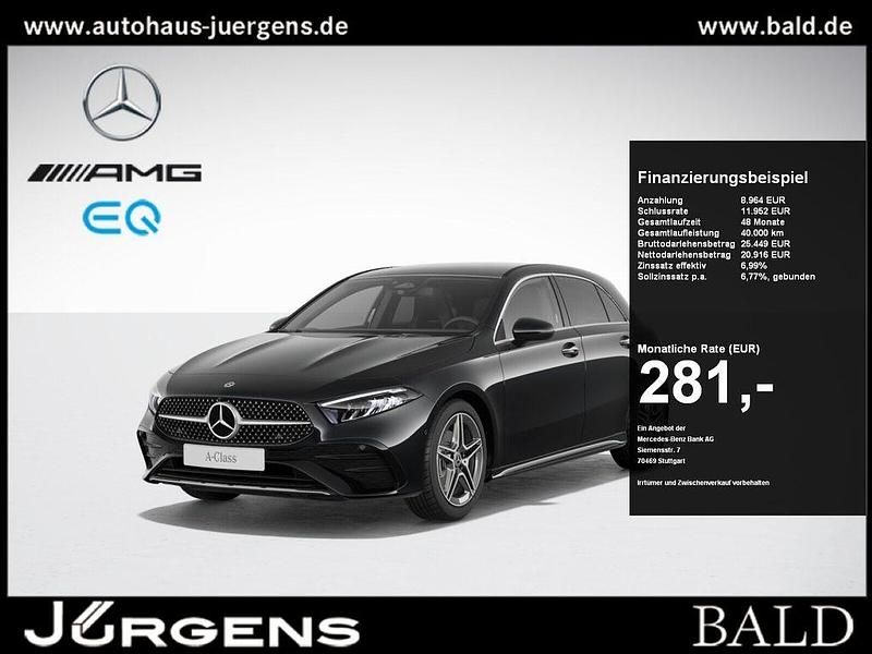 Schwarz kosmosschwarz metallic Gebraucht 2024 Mercedes A180 AMG Limousine | 29.880 € (Guter Preis) - Bild 1/4