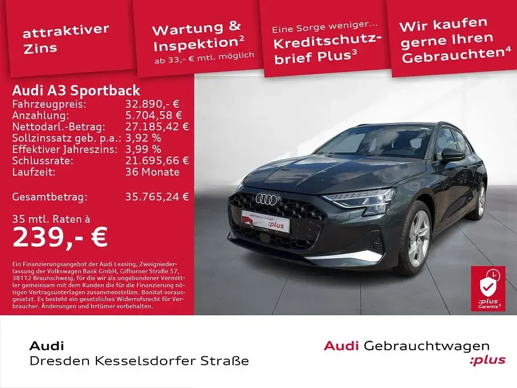 Gebraucht Audi A3 Advanced Plus 150 PS (110 kW) 2025 Manhattangrau metallic Limousine