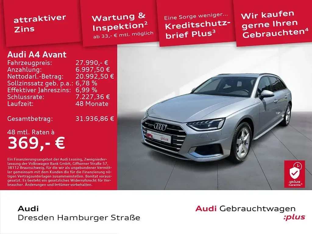 Gebraucht Audi A4 Advanced Plus 204 PS (150 kW) 2023 Florettsilber metallic Kombi