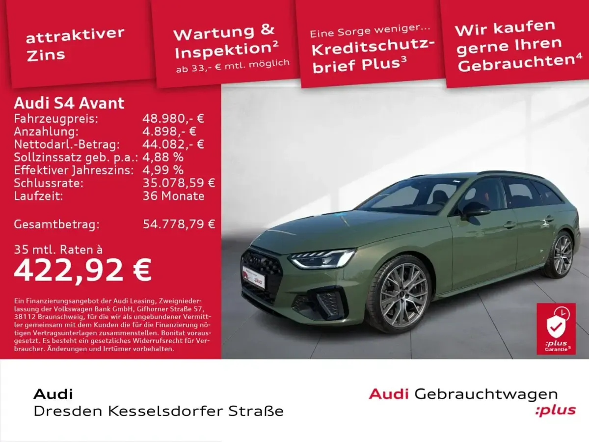 Gebraucht Audi S4 Ambiente 341 PS (250 kW) 2023 Distriktgrün metallic Kombi