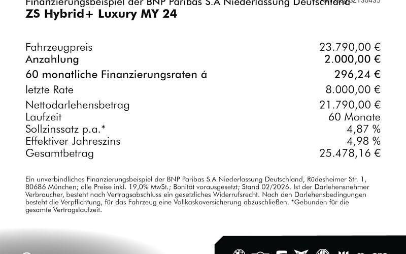 Neu MG ZS Luxury 197 PS (144 kW) 2026 Weiß SUV