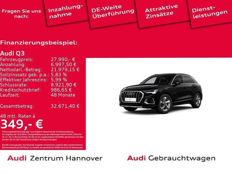 0e mythosschwarz metallic (metallic) Gebraucht 2022 Audi Q3 Advanced Plus SUV | 27.990 € (Guter Preis) - Bild 1/4