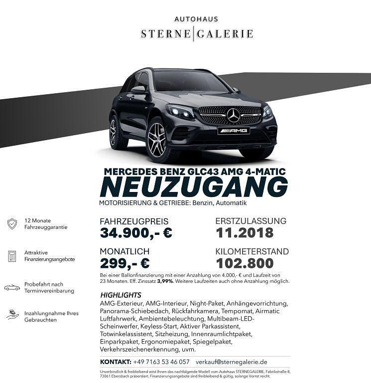 Obsidianschwarz metalliclack Gebraucht 2018 Mercedes GLC43 AMG AMG SUV | 34.900 € (Guter Preis) - Bild 1/1