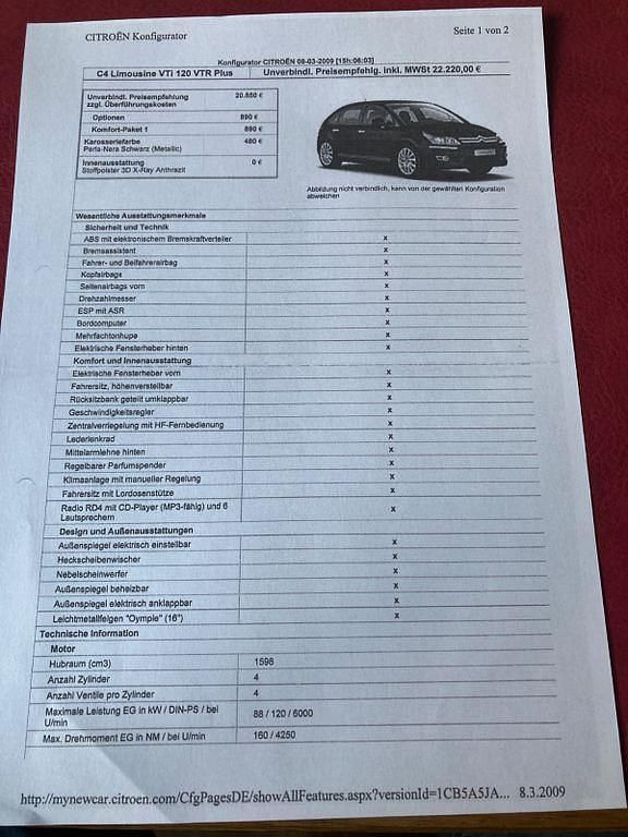 Schwarz Gebraucht 2009 Citroën C4 VTR Sport Limousine | 1.500 € (Guter Preis) - Bild 1/4