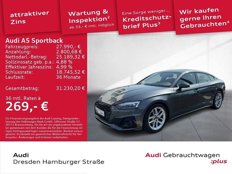 Daytonagrau perleffekt Gebraucht 2023 Audi A5 Sportback S-Line Kleinwagen | 27.990 € - Bild 1/3