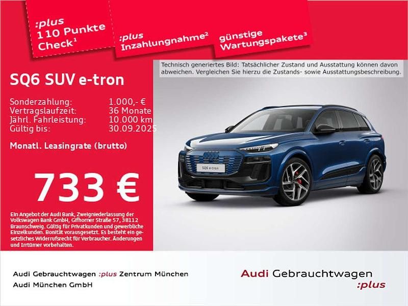 Ascariblau metallic Gebraucht 2024 Audi SQ6 e-tron Ambiente SUV | 79.889 € (Fairer Preis) - Bild 1/2