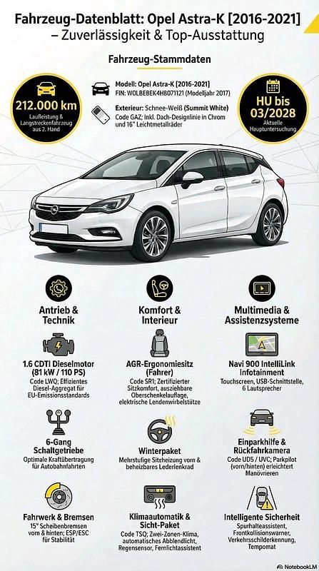 Gebraucht Opel Astra 110 PS (80 kW) 2017 Weiß Kombi
