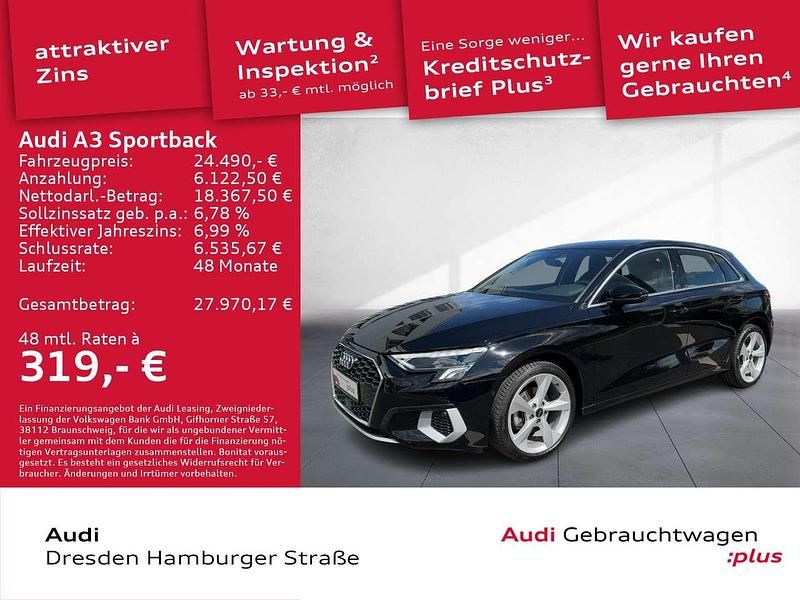 Brillantschwarz Gebraucht 2022 Audi A3 Ambiente Limousine | 24.490 € (Fairer Preis) - Bild 1/3