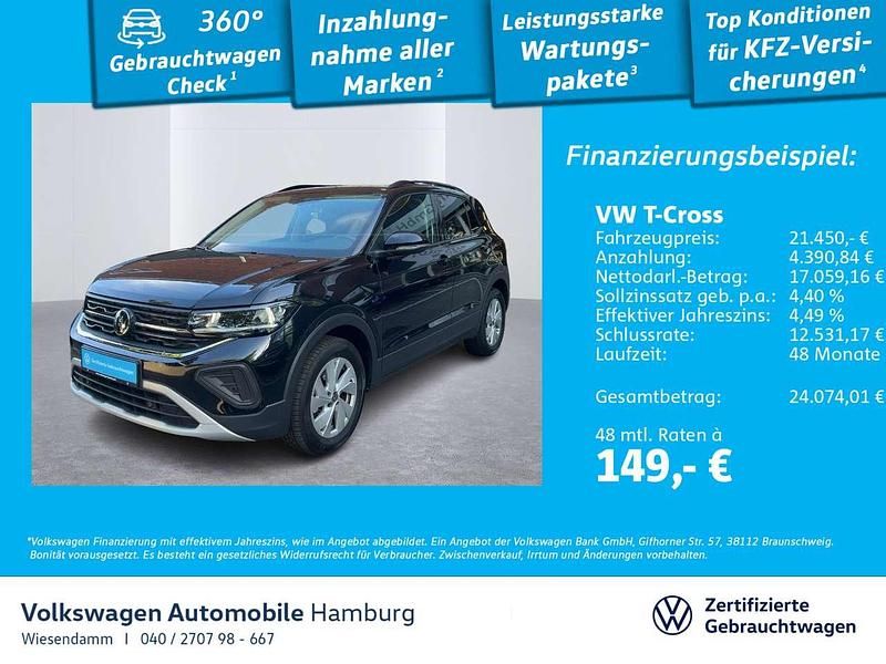 2t deep black perleffekt (metallic) Gebraucht 2024 VW T-Cross Life SUV | 21.450 € (Fairer Preis) - Bild 1/3