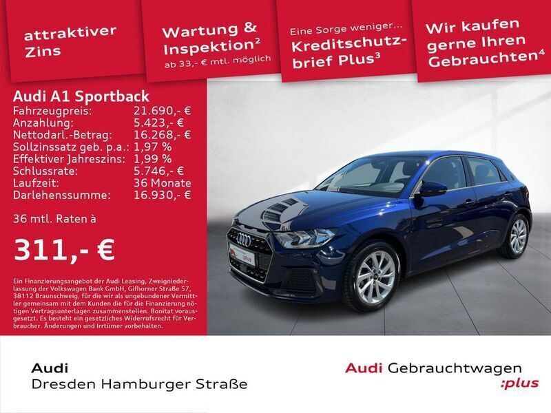 Blau Gebraucht 2024 Audi A1 Sportback Advanced Kleinwagen | 22.450 € (Fairer Preis) - Bild 1/3