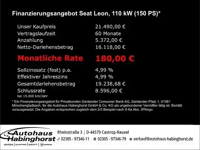 Second-hand Seat Leon Style 150 CP (110 kW) 2022 Alb Break