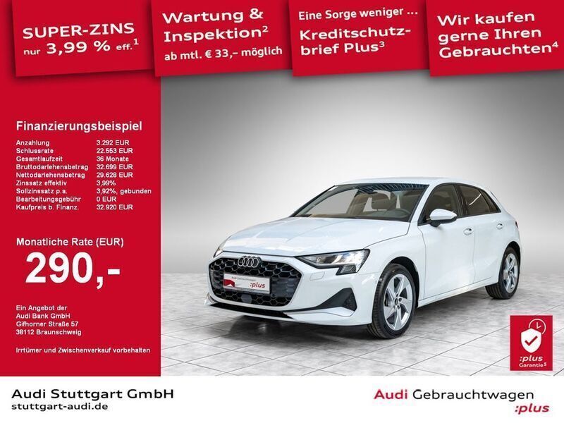 Weiß Gebraucht 2024 Audi A3 Sportback Advanced Plus Limousine | 33.920 € (Fairer Preis) - Bild 1/2