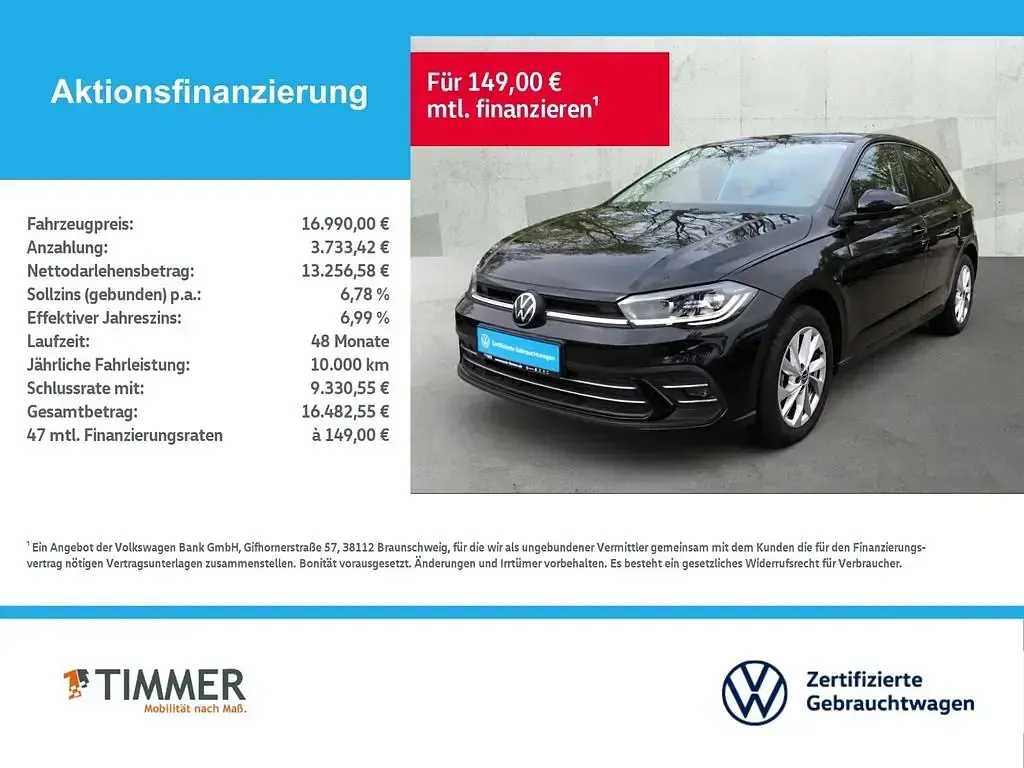 Gebraucht VW Polo Style 95 PS (69 kW) 2022 Schwarz Kleinwagen