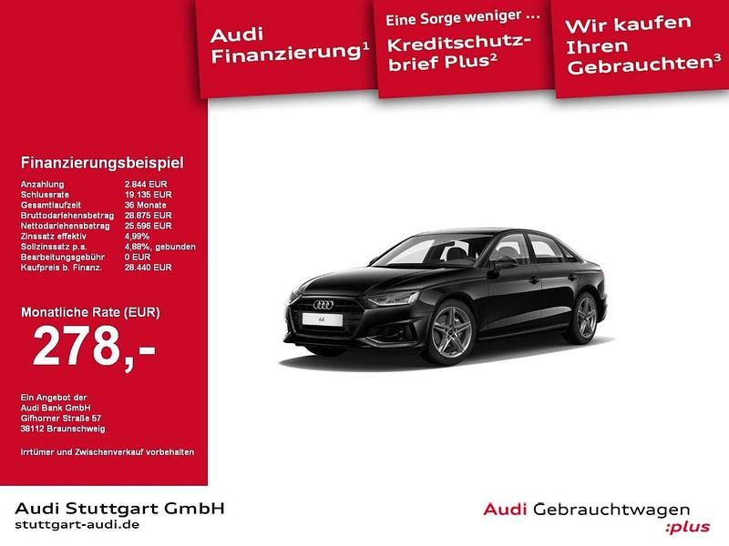 Mythosschwarz metallic Gebraucht 2022 Audi A4 Advanced Plus Limousine | 28.440 € (Superpreis) - Bild 1/2