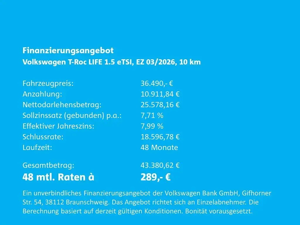 Neu VW T-Roc Cabriolet Life 150 PS (110 kW) 2026 Blau SUV