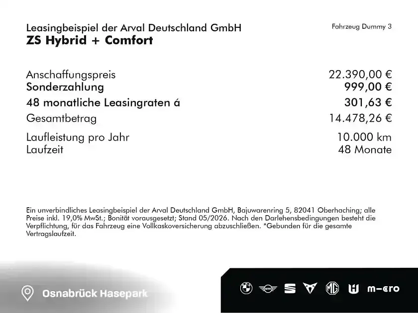 Neu MG ZS 197 PS (144 kW) 2026 Emerald green (grün) SUV