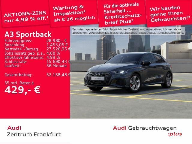 Grau Gebraucht 2022 Audi A3 Sportback e-tron S-Line Kleinwagen | 28.370 € (Fairer Preis) - Bild 1/3