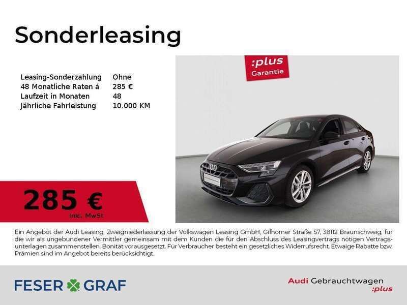 Mythosschwarz metallic Gebraucht 2024 Audi A3 S-Line Limousine | 32.990 € (Teuer) - Bild 1/4