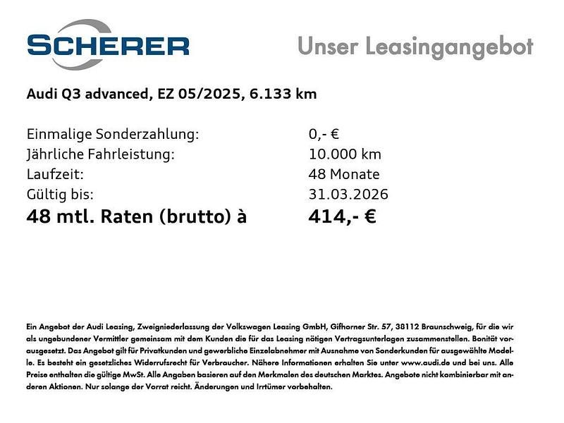 Gebraucht Audi Q3 Ambiente 150 PS (110 kW) 2025 Chronosgrau metallic (metallic) SUV