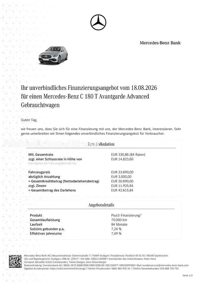 Gebraucht Mercedes C180 Advanced Plus 170 PS (125 kW) 2025 Hightechsilber Kombi