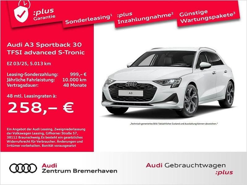Gletscherweiß metallic Gebraucht 2025 Audi A3 Advanced Plus Limousine | 32.981 € (Superpreis) - Bild 1/3