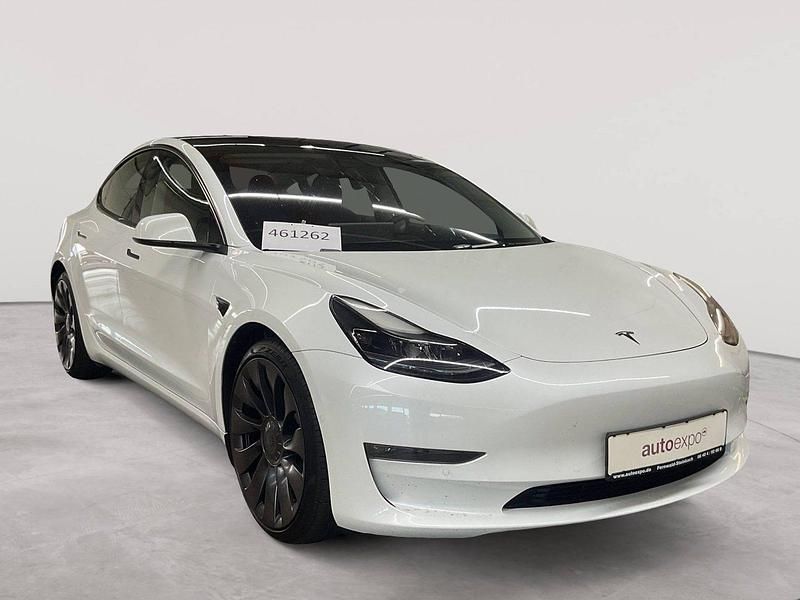 Pearl white multicoat Gebraucht 2021 Tesla Model 3 Performance Limousine | 29.690 € (Guter Preis) - Bild 1/4