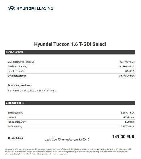 Neu Hyundai Tucson Select 150 PS (110 kW) 2025 Engine red SUV