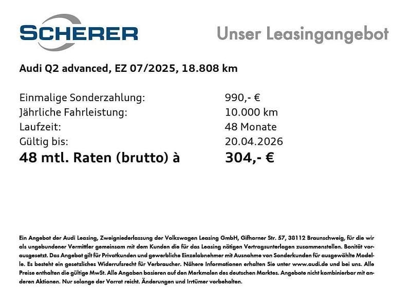 Gebraucht Audi Q2 Advanced Plus 150 PS (110 kW) 2025 Mythosschwarz metallic SUV