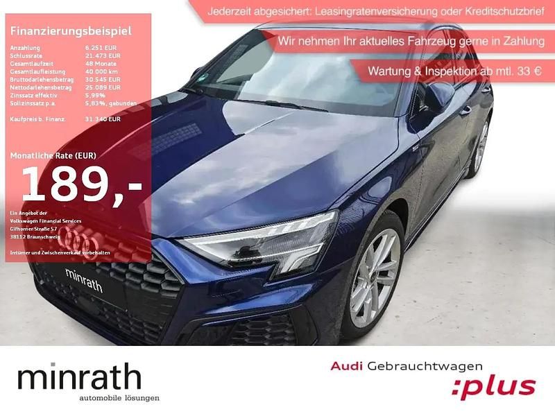 Blau Gebraucht 2024 Audi A3 Sportback S-Line Limousine | 31.329 € (Superpreis) - Bild 1/4