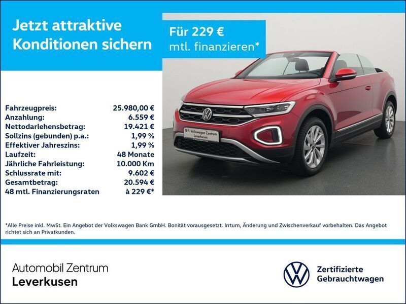 Rot / kings red (metallic) Gebraucht 2024 VW T-Roc Cabriolet Style Cabrio | 26.980 € (Fairer Preis) - Bild 1/3