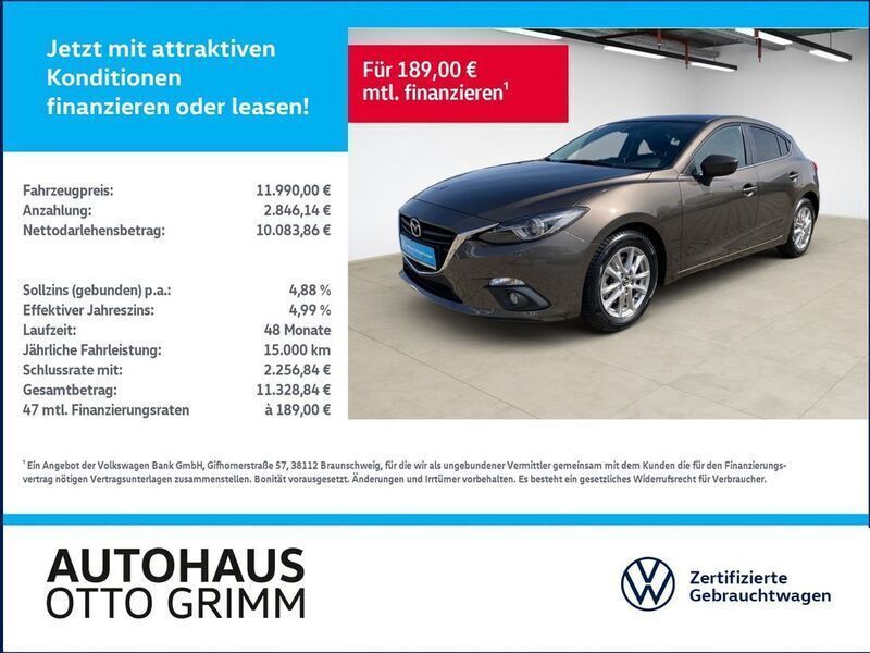 Obsidiangrau metallic (metallic) Gebraucht 2015 Mazda 3 Center-Line Limousine | 12.930 € (Fairer Preis) - Bild 1/4