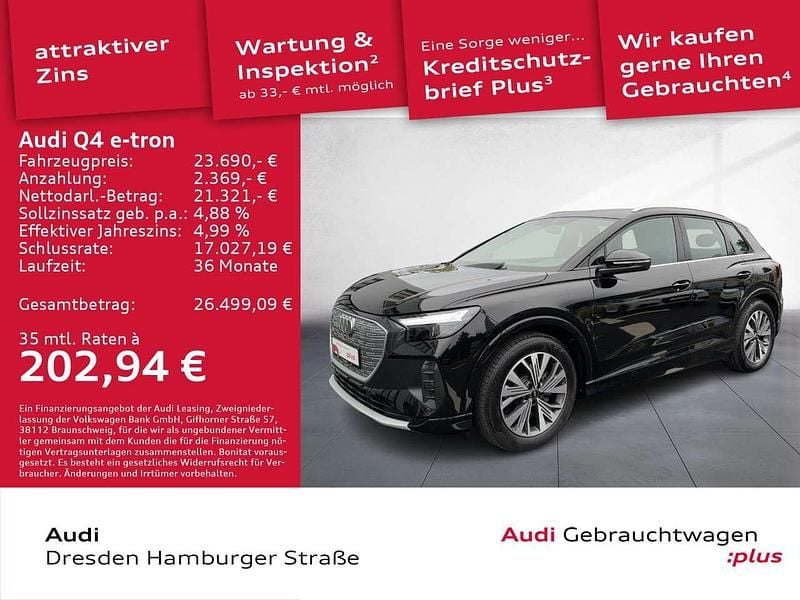 Mythosschwarz metallic Gebraucht 2022 Audi Q4 e-tron Advanced SUV | 23.690 € (Superpreis) - Bild 1/3