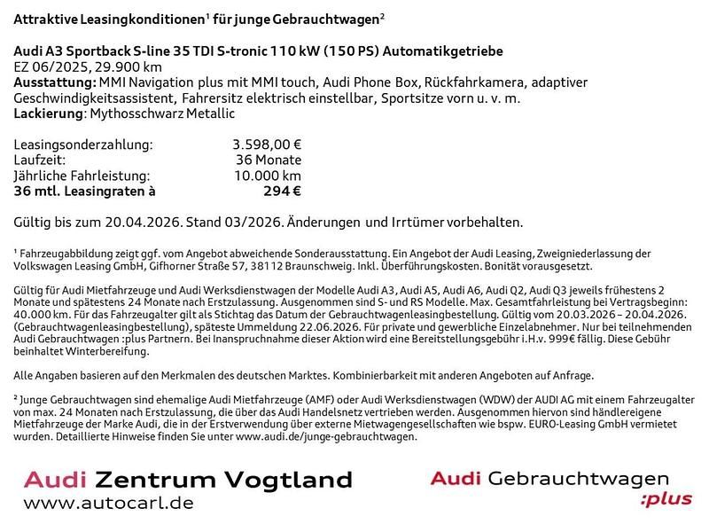 Gebraucht Audi A3 S-Line 150 PS (110 kW) 2025 Mythosschwarz metallic Limousine