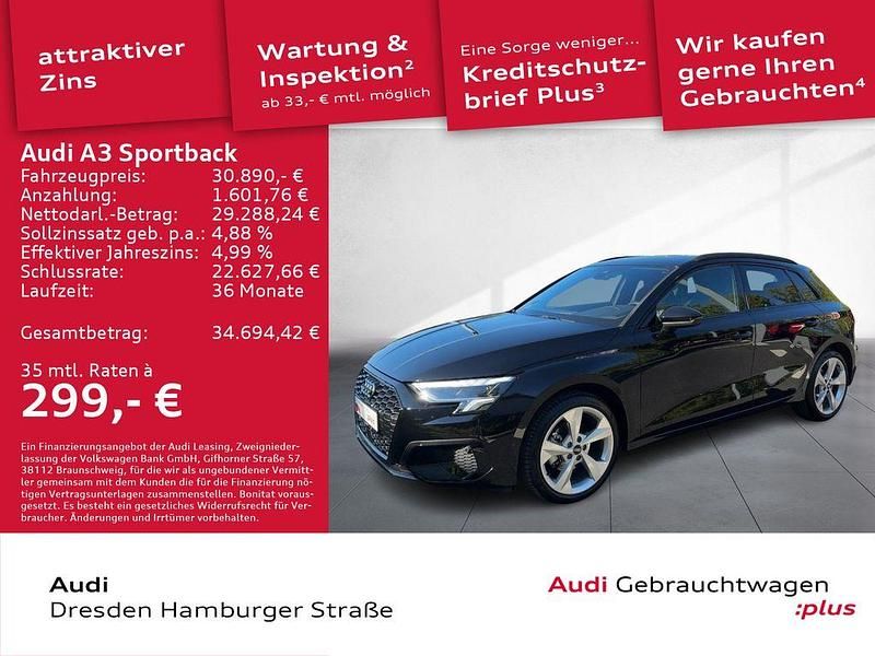 Schwarz Gebraucht 2024 Audi A3 Sportback Advanced Plus Limousine | 30.890 € (Guter Preis) - Bild 1/3
