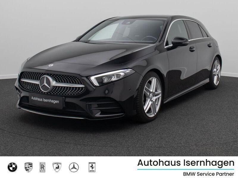 Kosmosschwarz schwarz Gebraucht 2018 Mercedes A250 AMG line Limousine | 22.499 € (Fairer Preis) - Bild 1/4