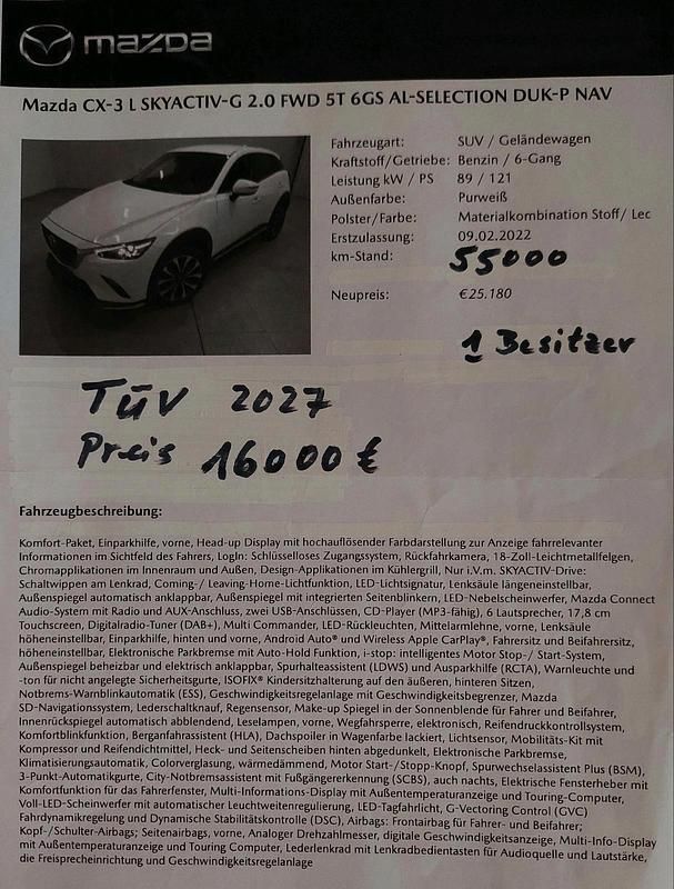 Weiß Gebraucht 2022 Mazda CX-3 SUV | 16.000 € (Superpreis) - Bild 1/2