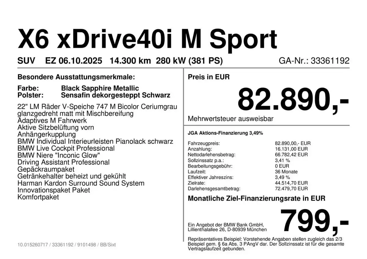 Gebraucht BMW X6 M 381 PS (280 kW) 2025 Black sapphire metallic SUV