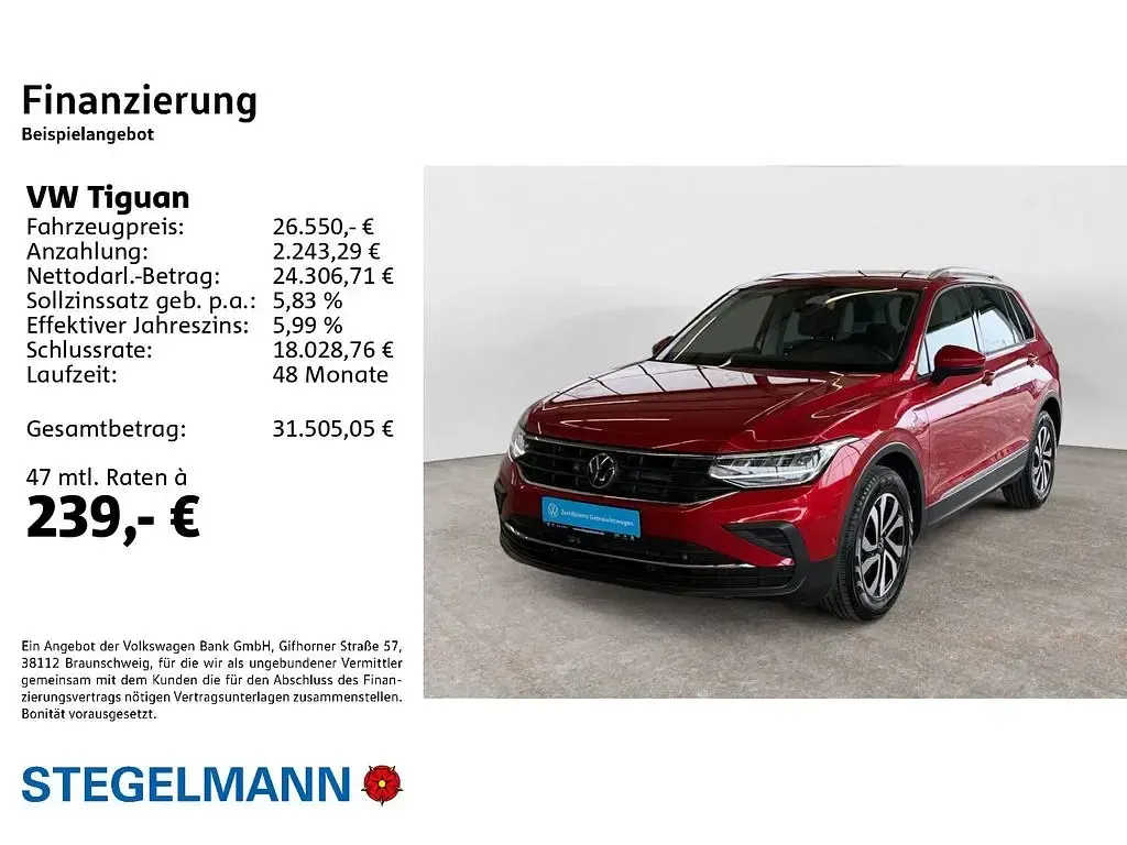 Gebraucht VW Tiguan Active 150 PS (110 kW) 2022 Rot SUV