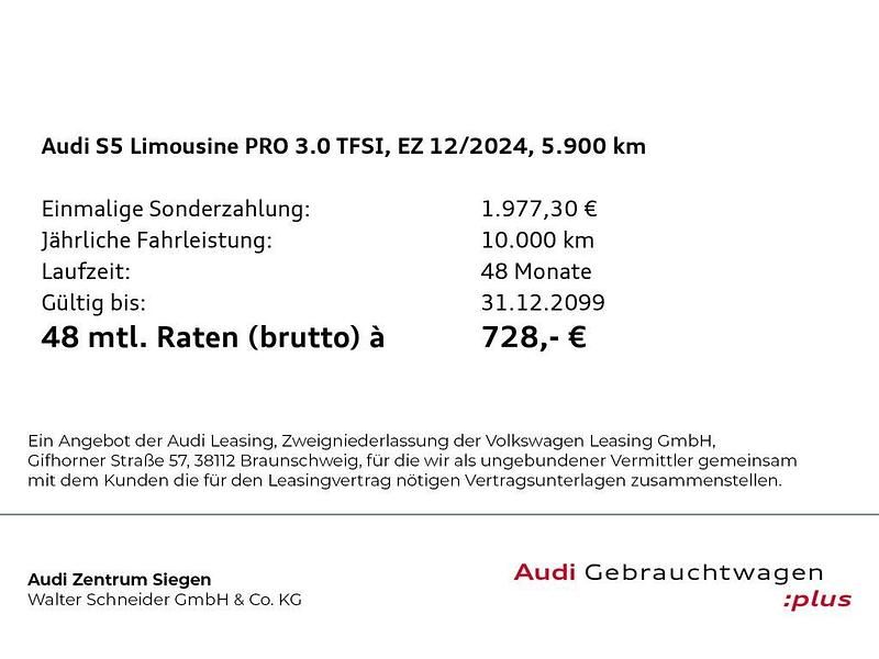 Gebraucht Audi S5 Ambiente 367 PS (269 kW) 2024 Gletscherweiß metallic Limousine