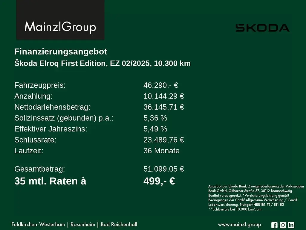 Gebraucht Skoda Elroq First Edition 210 kW (286 PS) 2025 Moonweiß perleffekt blackmagic perleffekt SUV