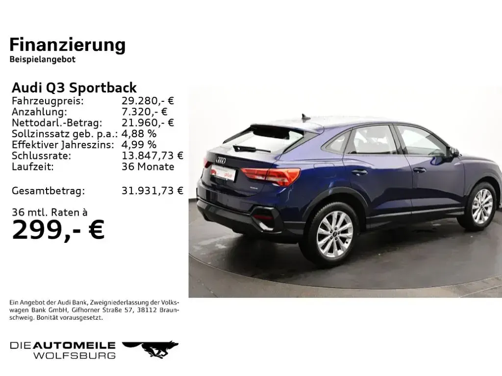 Gebraucht Audi Q3 Sportback Ambiente 245 PS (180 kW) 2022 Navarrablau metallic (metallic) SUV