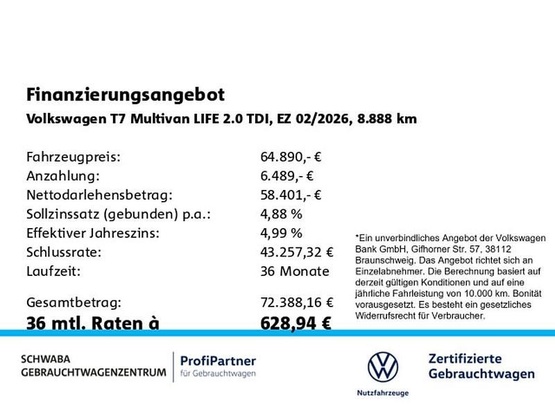 Gebraucht VW Multivan Life 150 PS (110 kW) 2026 Deep black perleffekt/ fortana Van