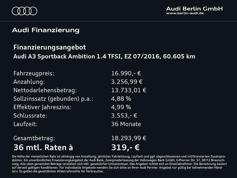 Second-hand Audi A3 Ambition 125 CP (91 kW) 2016 Gri Berlinǎ