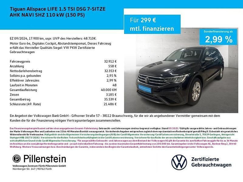 Deep black perleffekt Gebraucht 2024 VW Tiguan Allspace Life SUV | 32.912 € (Guter Preis) - Bild 1/2