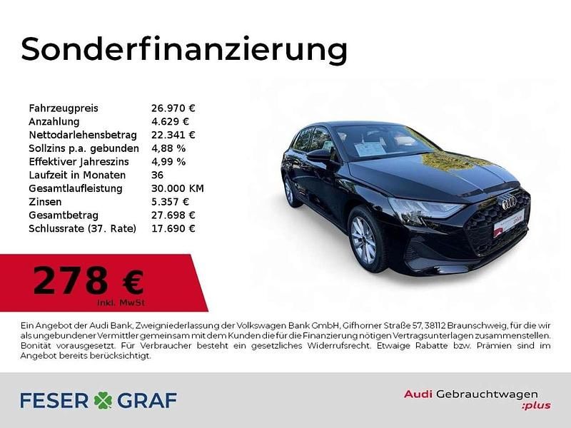 Brillantschwarz Gebraucht 2024 Audi A3 Ambiente Limousine | 26.970 € - Bild 1/4