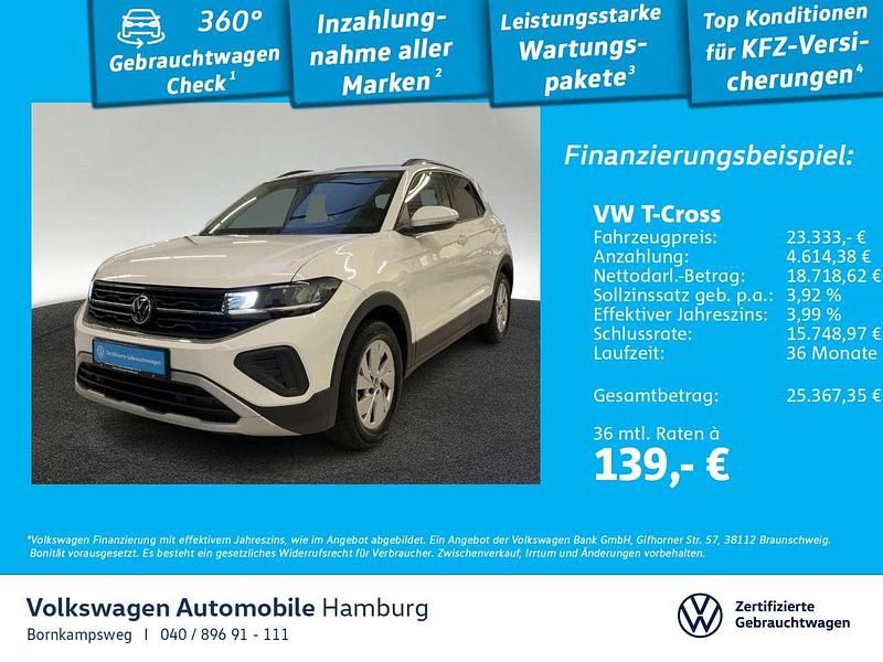 0q pure white Gebraucht 2024 VW T-Cross Life SUV | 23.333 € (Fairer Preis) - Bild 1/3