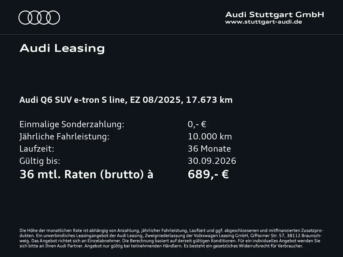 Gebraucht Audi Q6 e-tron S-Line 225 kW (306 PS) 2025 Ascariblau metallic SUV